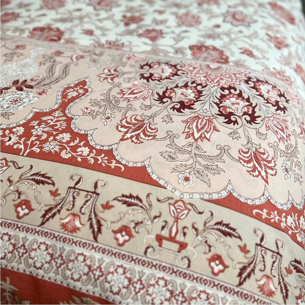 Pottery Barn Tascha Floral Palempore Jacobean Full/Queen Rust Red Duvet Cover